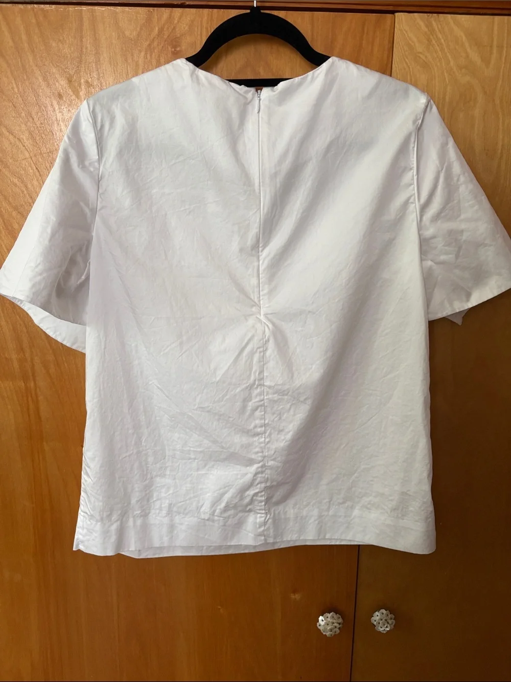 Cos poplin asymmetrical ruffle overlay blouse short sleeve size s - Picture 5 of 6